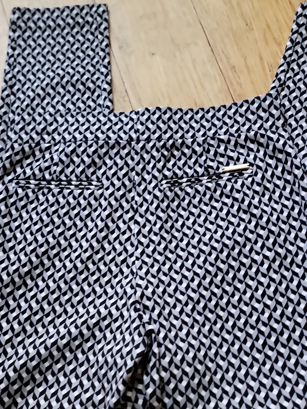 Michael Kors Black and White Geometric Pants with Gold Accent